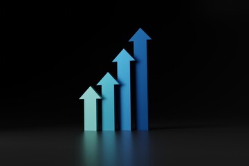 Poster - Up arrows of different colors. The concept of the growth of statistics and the development of the company, life. 3D rendering, 3D illustration.