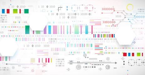 Abstract technology concept. Circuit board, high computer color background. Vector illustration with space for content, web - template, business tech presentation.