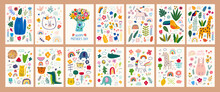 Baby Posters And Cards With Animals And Flowers Pattern. Vector Illustrations With Cute Animals. Nursery Baby Illustrations.