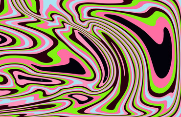 Fototapete - The 1970s-style wavy retro background in a psychedelic bright acidic colors.