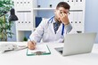 © Krakenimages.com - Young hispanic man wearing doctor uniform stressed working at clinic