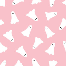 Pink Halloween Ghost Seamless Pattern Vector Illustration