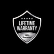 lifetime warranty shield silver icon, logo and badge for business product