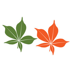 Wall Mural - Set of vector chestnut leaf silhouette black and coloured icon. Simple chestnut leaves illustration for logo. Realistic hand drawn leaves illustration set on white background.