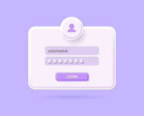 Login page 3D Illustration. Account login and password. Notifications page. Username, password fields. Vector Illustration.