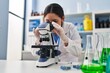 © Krakenimages.com - Young hispanic woman wearing scientist uniform using microscope at laboratory