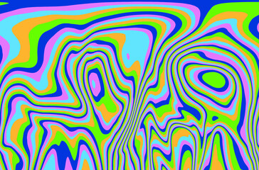 Poster - Abstract geometric background with warped colorful fluid lines. Trippy organic style illustration.