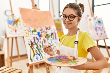 Canvas Print - Adorable girl smiling confident drawing at art studio