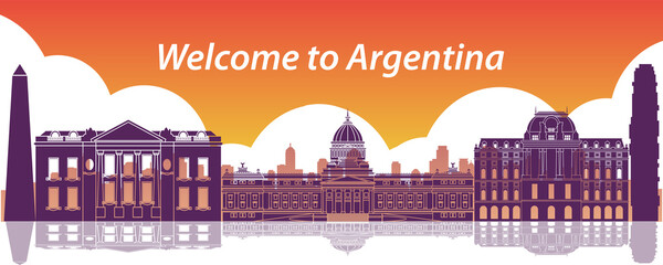 Argentina famous landmarks by silhouette style,vector illustration