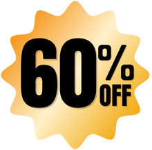 60% Percent Off(offer), Shop Now, Gold 3D Super Discount Sticker, Sale. Vector Illustration, Sixty 