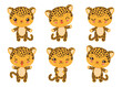© Cute Design - Kawaii leopard cheetah emoticon - calm, happy, laughing, smiling, waving, winking. Various facial expressions. Baby jaguar cheetah cub cute character. Chibi style. Adorable little safari animal.