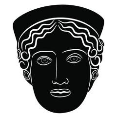 Wall Mural - Head of ancient Greek or Roman goddess or woman wearing diadem. Black and white negative silhouette.