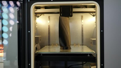Wall Mural - Automated technical 3d printer. Media. 3D printer creates tall object. Large automated 3d printer