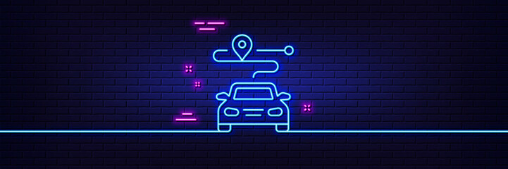 Poster - neon light glow effect. journey line icon. road path sign. car route map symbol. 3d line neon glow i