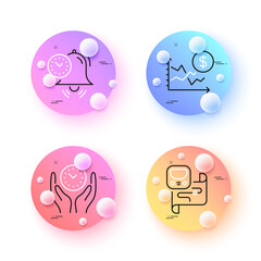 Safe time, Time management and Metro map minimal line icons. 3d spheres or balls buttons. Dollar rate icons. For web, application, printing. Management, Alarm clock, Transit station. Vector