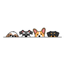 Cute Dogs Peeking Cartoon, Vector Illustration
