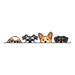 Wall Mural - Cute dogs peeking cartoon, vector illustration