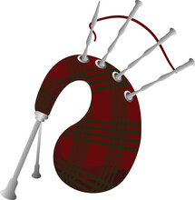 Red Tartan Scottish Traditional Bagpipe Vector.