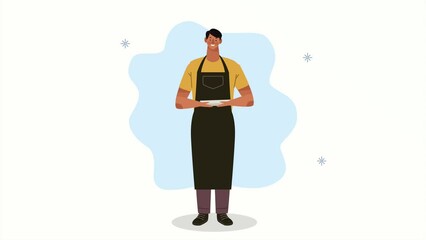 Poster - male waiter service worker animation