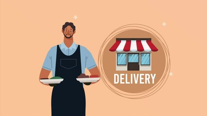 Wall Mural - food delivery service lettering animation