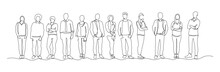Continuous Line Drawing Of Diverse Group Of Standing People. Continuous Line Drawing Of Group Of Various Positive Diverse People Standing In A Row