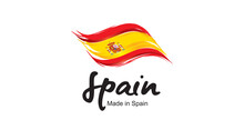 Made In Spain New Handwritten Flag Ribbon Typography Lettering Logo Label Banner