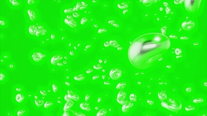 Poster - Green and red background. Motion.Bright big dense bubbles in abstraction that fly in different directions.