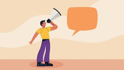 Poster - man using megaphone device animation