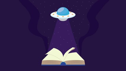 Poster - text book with ufo animation