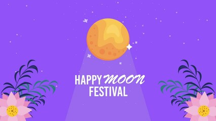 Sticker - happy moon festival lettering with fullmoon