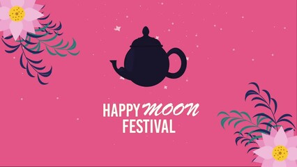 Wall Mural - happy moon festival lettering with teapot