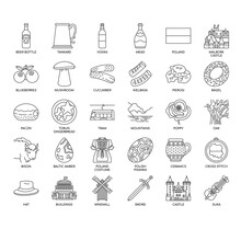 Set Of Poland Thin Line Icons For Any Web And App Project.
