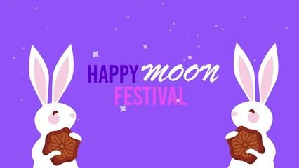 Sticker - happy moon festival lettering with bunnies