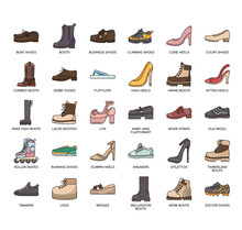 Set of shoe thin line icons for any web and app project.