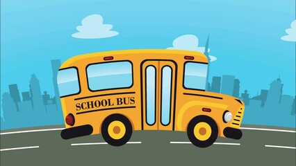 Sticker - back to school bus in road animation