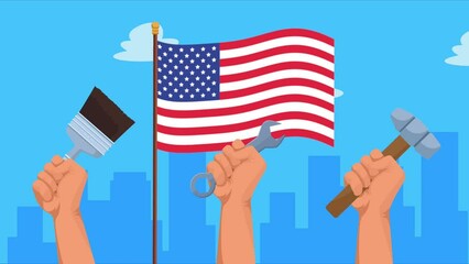 Wall Mural - usa labor day animation with tools