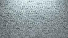 Polished, Diamond Shaped Wall Background With Tiles. Futuristic, Tile Wallpaper With Concrete, 3D Blocks. 3D Render