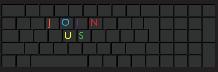 Poster - Computer Keyboard with Join Us text. Close-up of an electronic Computer Device part, keypad.