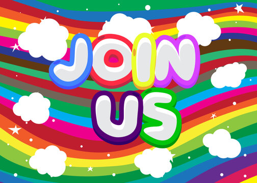 Join Us. Word written with Children's font in cartoon style.