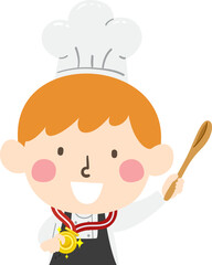 Sticker - Kid Boy Chef Hat Apron Medal Illustration