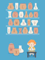 Sticker - Kid Boy Pottery Pots Alphabet Illustration