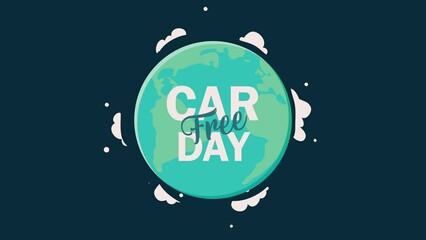 Sticker - car free day lettering with earth animation