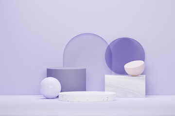 Wall Mural - 3d render pastel purple minimal background with podium stand. purple stage platform for cosmetic pro