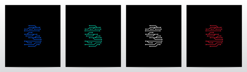 Circuit Lines Nodes Forming Letter Logo Design S