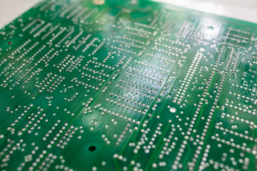 Fototapete - Old computer chips that are out of order. Not working microshops with transistors, chips and conductors. Blue system board with microchips and transistors