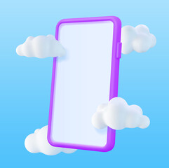 Aufkleber - 3d realistic smartphone with empty screen in cloud