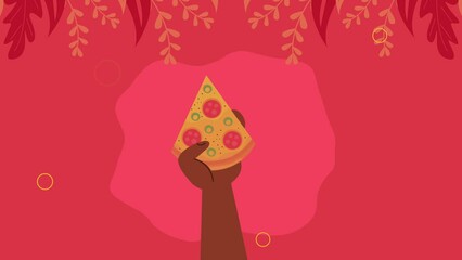 Poster - pizza fast food delicious animation