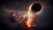 Black Hole event horizon, black hole in space attracting galaxies and asteroids surrounded by gas nebulas 3d rendering