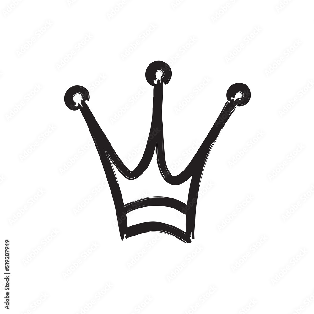 Crown icon hand drawn style isolated on white background for queen logo ...