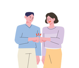 Wall Mural - two smiling friends are touching each other's fists. flat design style vector illustration.
